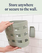 Lalo Bath Time Storage Bin - Keep Items Organized & Dry with Non-Toxic Plastic, Easy Cleanup, Removable Drying Bin, Woven Baby Organizer, Secure Wall Attachment, 9 x 5.5 x 8.5 in - Sage