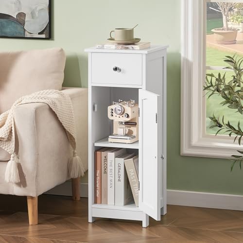 Iwell Bathroom Floor Cabinet, Small Bathroom Storage Cabinet with Drawer & Storage Shelf, Free-Standing Organizer Cabinets for Hallway/Living Room, White - color: Whit, 1 Drawers