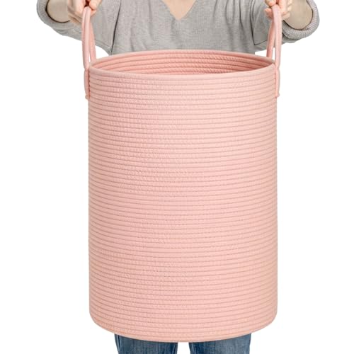 CLHMILY&Z Laundry Hamper Round Storage Rope Basket in Living Room, Bedroom, Laundry Room for Toy, Clothes, Blanket, Pillow (Pink, 60L) - color: Pink, size: 60L