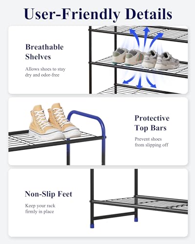 Kitsure Shoe Rack - Stainless Steel Shoe Organizer, Sturdy Shoe Rack for Closet and Front Door Entrance, Free Standing Shoe Shelf, Closet Organizers and Storage, 25.6" Wide - 3 Tier, Black - color: Black, size: 25.6" Wide - 3 Tier