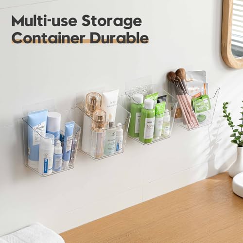 Clear Acrylic Pen Holder, 4 Pack Cabinet Door Organizer Adhesive, Bathroom Wall Mount Caddy Kitchen Plastic Storage Bin Box for Office Marker,Art Supply, Small Cleaning Supply, Seasoning Drink Packet - color: 4 Pack, size: Medium