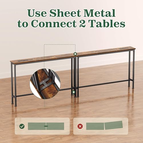 SUPERJARE 78.8 inch Narrow Console Table with Outlet, Sofa Tables, Behind Couch Table, Long Entryway Tables with Charging Station, for Living Room, Rustic Brown - color: Rustic Brown, size: 5.7''D x 78.7''W x 29.7''H