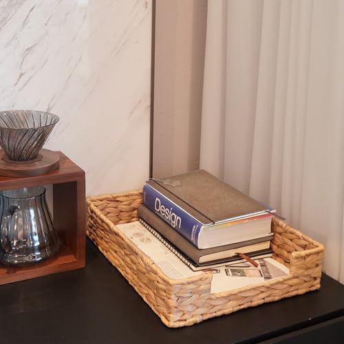 Set of 2 Water Hyacinth Letter Tray for A4 File Desk Mail Letter-Size Paper, Basket Woven Organizer, Magazine Files Storage, Office Document Organizer and Storage - color: Natural-2pack