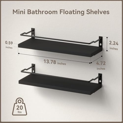 RICHER HOUSE Bathroom Shelves, Black Floating Wall Shelf Organizer Over Toilet Storage with 2 Shelves - color: Black
