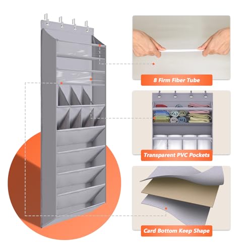 FENTEC 1 Pack Over The Door Shoe Organizer,68" Exlarge Deep Pockets Hanging Shoe Organizers, 8 Shelves Shoe Rack for Closet, Shoe Holder for Boots,Over Door Organizer in Home, RV, Dorm, Grey - color: GREY-(25+ Pairs), size: 1 Pack