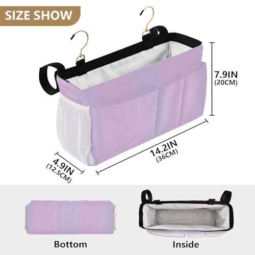 YETTASBIN Purple Bedside Caddy Hanging Storage Organizer Bag with 2 Straps & Hooks for Bunk Beds, College Dorm, Hospital Bed - Holder for Books, Phone, Magazine, Glasses, Keys