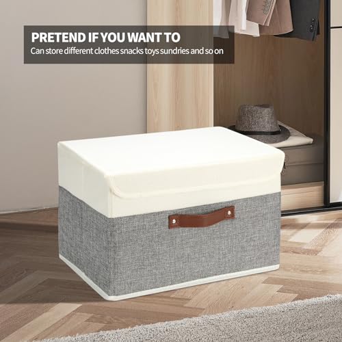 SAMORADREA 8 Pack Storage Bins Foldable Storage Boxes Fabric Storage Box with Lid & Handle Large Washable Organizer Bulk for Office, Home, Books, Clothes, Bedroom, Closet, (15INx10INx10IN White/Grey)