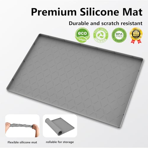 Mateeylife Under Sink Mats for Kitchen Waterproof 34"X22", Undersink Protectors，Silicone Mat Cabinet Liner, Under Sink Organizer for Bathroom and Kitchen，Boot Tray Pet Food Mat, Dark Grey - color: Dark Grey, size: 22''W x 34''L