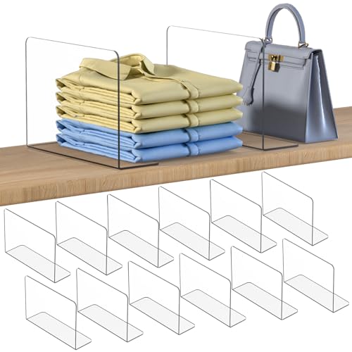 OKPOW Shelf Dividers Closet Organizer - 7.5" Tall X 11.8" Deep Acrylic Clear Sturdy Separate for Clothes Purse - Adjustable Space Saver Easy Install for Home Organization Enthusiasts 12 Pack - color: 12 Pack, size: Standard Tall 7.5'' x Deep 11.8"