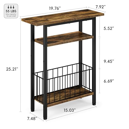 Vagusicc Narrow Side Table, 3-Tier Skinny End Table for Couch Sofa, Small Side Tables for Small Spaces, Bed Side Table with Storage, 25.2" Tall Slim Nightstand for Living Room, Bedroom, Rustic Brown - color: Rustic Brown, style: Ordinary