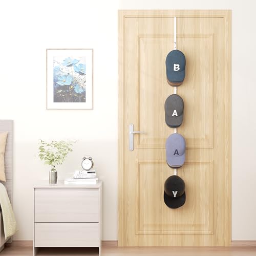 HapiRm Over Door Hat Rack - Hat Organizer with 4 Hooks Design, Hanging Baseball Cap Organizer Storage Holds Up to 20 Caps for Door, Bedroom, Closet(White) - color: White, size: 1 Pack