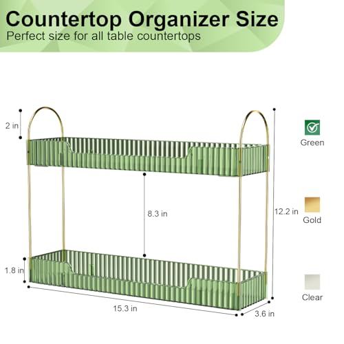 GTI Narrow Bathroom Organizers and Storage, 2 Tier Rectangle Makeup Counter Organizer, Perfume Cosmetics Skincare Vanity Organizers, Dresser Countertop Organizer for Women (Green) - color: Green