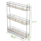 ROOMTEC 3-Tier Pull Out Cabinet Organizer Spice Rack for Narrow Cabinet 5" W x 20½" D, Slide Out Wood Shelves Storage for Kitchen - size: 5" W x 20½" D, 3 Tier, Wood Shelves