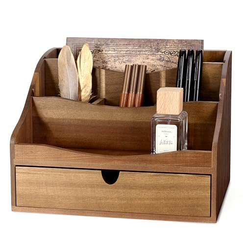 Rebee Vision Acacia Wood Mail Organizer for Desk - Farmhouse Countertop Mail Holder with Dividers - 4-Slot Letter Sorter for Office Accessories - Desktop Organizer for Home Decor (Acacia Wood) - color: A-Acacia Wood