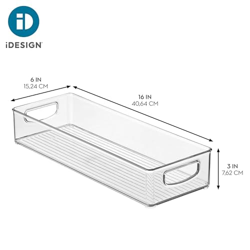 iDesign Slim Extra Long Clear Storage Bin, Narrow Stackable Organizer for Kitchen or Pantry - size: 16 x 6 x 3, style: Pack of 1