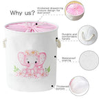 INough Laundry Baskets Kids Laundry Hamper, Pink Baby Hamper Elephant Basket Large Collapsible Kids Hamper with Handles Waterproof Round Linen Storage Basket for Toddler/Girls (Pink Elephant) - color: Pink Elephant