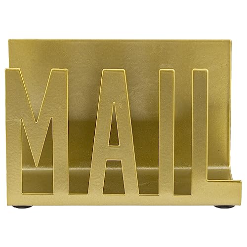 MyGift Mail Holder Organizer Countertop Modern Golden Metal with Cutout MAIL Lettering Design, Office Desktop Envelope and Document Storage Rack - color: Golden
