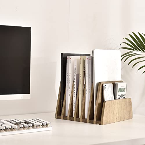 KIRIGEN Wood File Mail Organizer 7 Slots File Paper Holder Desktop Wood Document Letter Holder Organizer for Home Office Brown (7KWJJ-DBR) - color: Dark Brown, size: 7 Slots