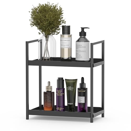 Bathroom Organizer Countertop, 2 Tier Counter Storage Shelf for Makeup Perfume Skincare Cosmetic Beauty Product, Small Vanity Countertop Tray Stand Rack Holder for Mens Bathroom Sink Dresser, Black - color: Black