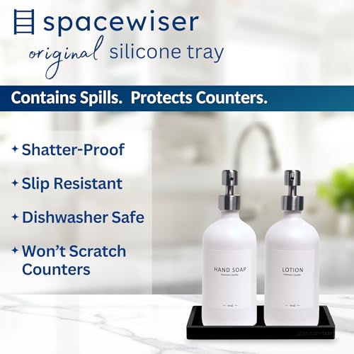 Spacewiser Countertop and Vanity Tray - 2 PC Small 7.7" Silicone Bathroom Trays, Kitchen Soap Tray, Dish Sponge Soap Holder Kitchen Sink Organizer Caddy, Bathroom Counter Trays for Lotion Dispenser - color: Black, size: 2 PC Small - 7"