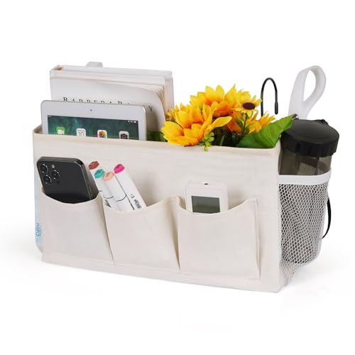 Bedside Storage Caddy/Bedside Hanging Storage Bag for Headboards Bunk Beds Dorm Rooms Book Phone Magazine Holder (New White) - color: New White