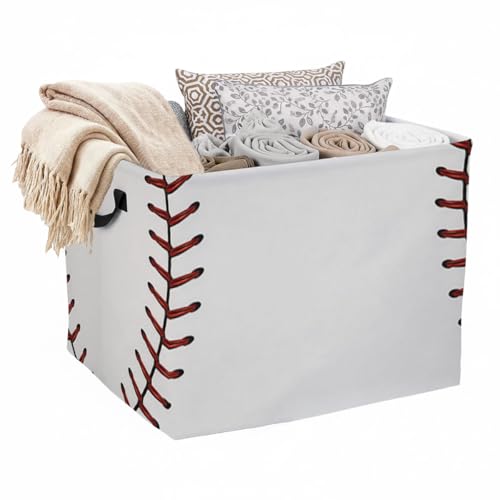 56L Baseball Laundry Basket Clothes Hamper with Handles,Foldable Blanket Storage Large Laundry Hamper with Waterproof PE,Toy Storage Bin Organizer,Cube Clothes Organizer,Home Decor - color: Baseball