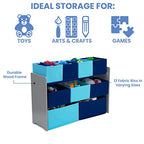 Delta Children Deluxe Multi-Bin Toy Organizer with Storage Bins, Grey/Blue Bins - color: Grey/Blue Bins, style: Organizer