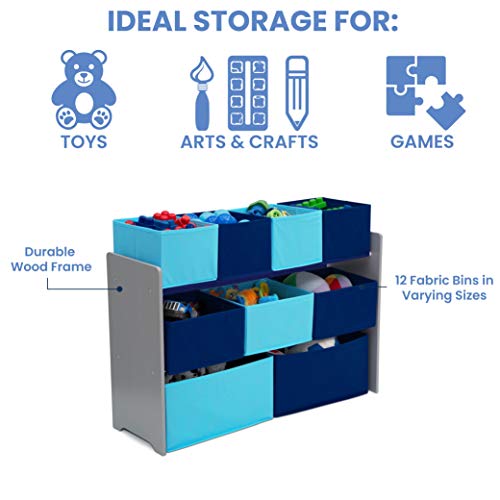 Delta Children Deluxe Multi-Bin Toy Organizer with Storage Bins, Grey/Blue Bins - color: Grey/Blue Bins, style: Organizer