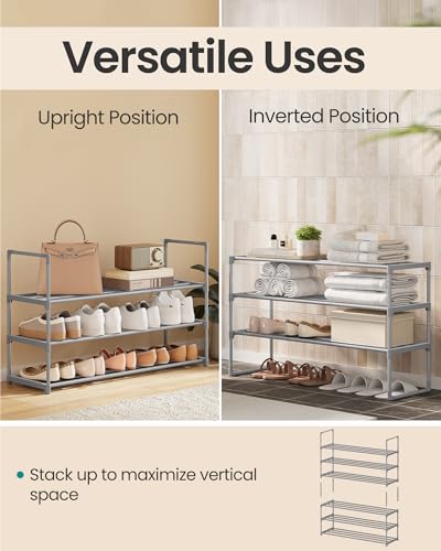 SONGMICS Shoe Rack, 3-Tier Shoe Organizer, Metal Storage Shelf, Upright or Upside Down, for 16-20 Pairs, Stackable, for Entryway, 11.8 x 36.2 x 21.7 Inches, Gray ULSA303G01 - color: Grey, size: 3 Tiers (36.2"W)