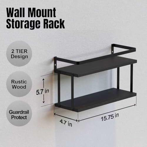 RICHER HOUSE Dual-Level Guardrail Floating Shelves, Rustic Wood Bathroom Shelf Wall Mounted, Over Toilet Paper Storage Shelves for Wall Decor, Bathroom Organizers - Black - color: Black, size: 2 in 1