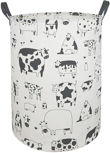 KUNRO Kids Laundry Hamper Clothes Gift Basket Storage Laundry Baskets Organizer Bin with Handles for Nursery Room (Cow) - color: Cow zoo