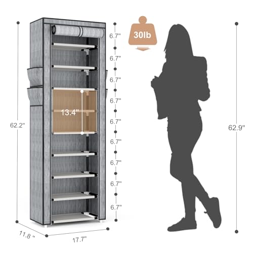 VILICK Shoe Rack with Cover Narrow Shoe Rack Organizer with 4 Side Pockets 10 Tier Tall Shoe Storage Shoe Shelf Holds 18-22 Pairs Shoes and Boots Shoe Rack for Closet, Printing - color: Printing, size: 10 Tiers-17.7" Wide