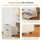 Gurexl Small Fluted Vanity Desk with Mirror and Lights, 3-in-1 Compact Makeup Vanity Set with Hidden Storage Stool, Mini Dressing Table with 3 Drawers, for Girls (White) - color: White-led