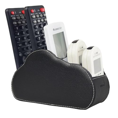 Remote Control Holder - 5 Spacious Compartments TV remote holder Caddy Leather Control Storage Tabletop Desk Organizer for Remote Controller,Office Stationery,Makeup Brush - color: Classic Black