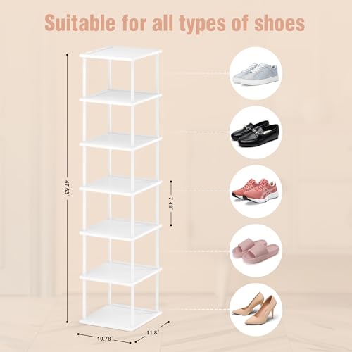 MHXW SXPN Bamboo Free Standing Shoe Rack Shelf Multi Tier Tall Wooden Stackable Shoes Rack Organizer for Closet Front Door Entrance Narrow Vertical Shoe Storage (White, 7 Tiers) - color: White, size: 7 Tiers