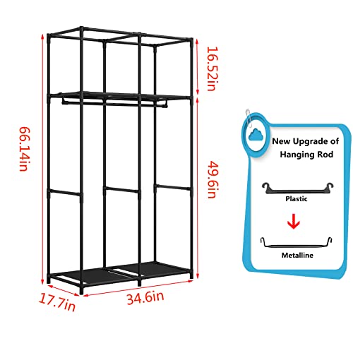 SORCEDAS Portable Wardrobe Closet Storage Organizer Metal Hanging Rack Non-Woven Fabric 34 Inch Coffee (34 Inch, Coffee) - color: Coffee, size: 34 Inch