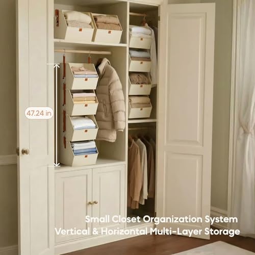 Homsorout Hanging Closet Organizer 4 Tier - Clothes Hanging Shelves, Space-Saving Closet System, Fabric Storage Bins Bedroom Organization, Collapsible Baskets for Home, Dorm, Rv, Beige, 8 Pack - color: Beige, size: 8 shelves