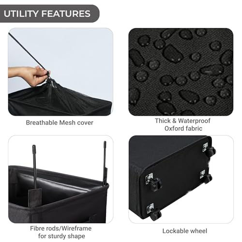 ZERO JET LAG Slim Rolling Laundry Hamper - Roll Hamper On Wheels - Standable Corner Bin - 52L Handy Storage Basket - Slim Laundry Basket - Waterproof Dirty Clothes Hamper - 15×8×22" (22 Inches, Black) - color: Black (With Wheels)