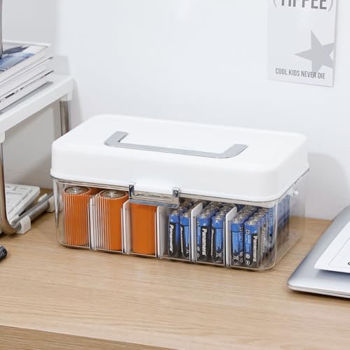2 Pack Cable Storage Box with Lid, Plastic Cord Organizer Box for Desk Drawer, Large Home Office Supplies Case with Removable Dividers for Phone Charger, Wires, Art Crafts - size: 2 Pack