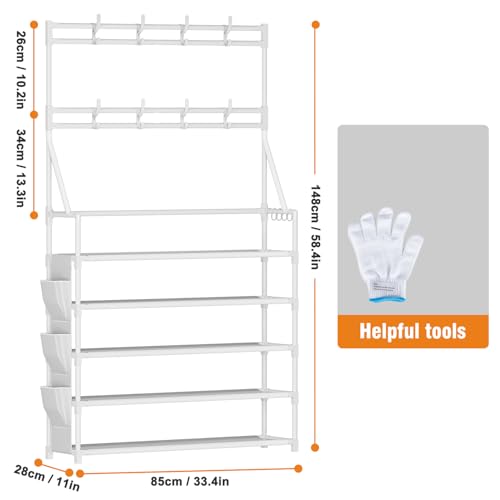 OYREL Shoe Rack 5 Tier Shoe Racks Organizer 20-25 Pairs Shoes Rack for Closet Entrance Shoe Storage Shelf with Hooks and Side Pocket Entryway Shoe Holder Space Saving Free Standing Shoe Racks - color: White, size: 5 Tier
