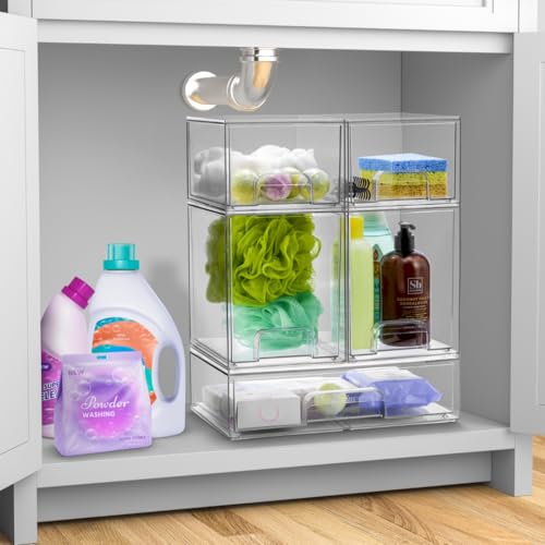 Sorbus Acrylic Storage Containers - 2 Pack, Stackable Storage Bins Set for Bathroom Organization - Clear Acrylic Drawer Organizers - Makeup Case Pull-Out Drawers (7.6’’ and 4.4’’ Tall) - size: 2 Pack, 7.6’’ and 4.4’’ Tall