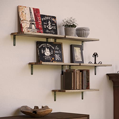 RICHER HOUSE Rustic Wood Shelves Set of 5, Farmhouse Style Floating Shelf for Wall Décor, Hanging Shelves for Bathroom, Bedroom, Storage, Kitchen, Living Room - Carbonized Black - color: Carbonized Black, size: 5 Pcs:16.52in