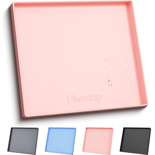 ukeetap Extra Thick Silicone Mat Waterproof with Raised Edge 22" x 19", Under Sink Mat for Kitchen & Bathroom, Kitchen Cabinet Liner, Multi-Purpose for Storage & Protection, Pink - color: Pink, size: 19"L x 22"W