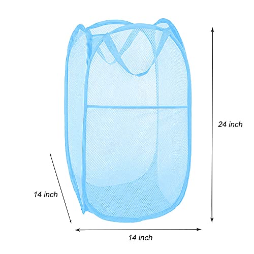 Larpur Pack of 2 Pop up Laundry Hampers, Collapsible Laundry Baskets, Portable Mesh Clothes Hampers for Home Room, College Dorm, Apartment, Foldable Hamper with Carry Handles, Sky Blue - color: 2*Sky Blue