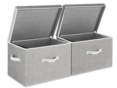 StorageWorks Fabric Storage Bins with Lid, Decorative Storage Boxes for Shelves, Stackable Closet Organizer Basket with Handles, Jumbo, Gray, 2-Pack - color: Gray, size: Jumbo