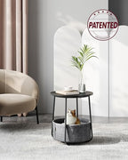 VASAGLE LILEA Collection - Small Round Side End Table, Modern Nightstand with Fabric Basket, Ebony Black and Slate Gray ULET223B01 - color: Ebony Black + Slate Gray, size: Round + 1 pack