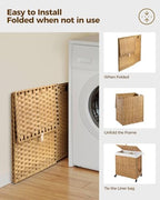 Greenstell Laundry Hamper with Wheels, No Install Needed, 110L Divided Handwoven Hampers & 2 Removable Liner Bags, Synthetic Rattan Clothes Laundry Basket with Lid & Handles, Foldable Hampers Natural - color: Natural, size: 110L: 22.0x13.5x26.4 Inches