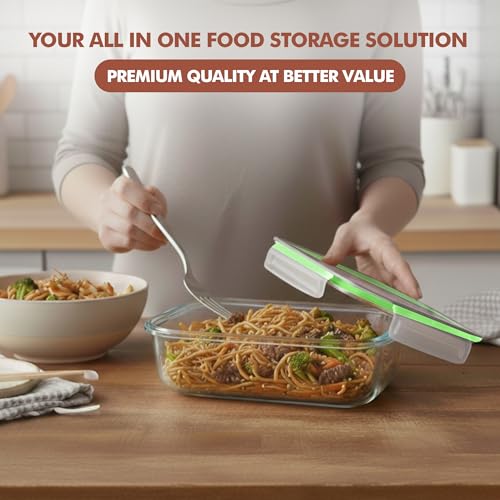 Razab 16 Pc (Set of 8) 30 Oz Glass Meal Prep Containers with Lids, Airtight Large Glass Food Storage Containers, Reusable Leak Proof BPA Free, Freezer to Oven and Dishwasher Safe - color: Green