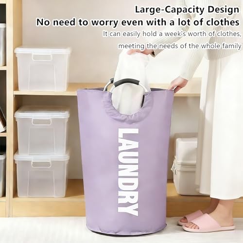 A large 90 liter laundry basket that can be folded for easy carrying. Suitable for bathrooms, laundry rooms, and travel (Purple) - color: Purple