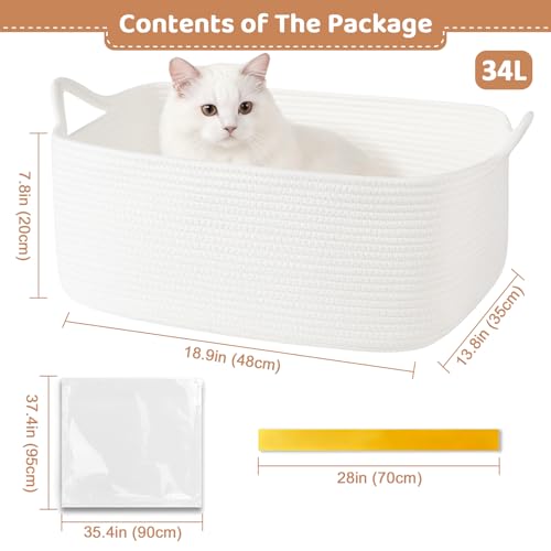 OIASKET Large Empty Gift Baskets for Baby Shower, 18.9" L x 13.8" W x 7.8" H Cute Woven Storage Basket with Gift Bags and Ribbons, Small Rope Toy Basket with Handles, Cat Dog Pet Toy Organizer - White - color: White, size: XL Large: 18.9" L x 13.8" W x 7.